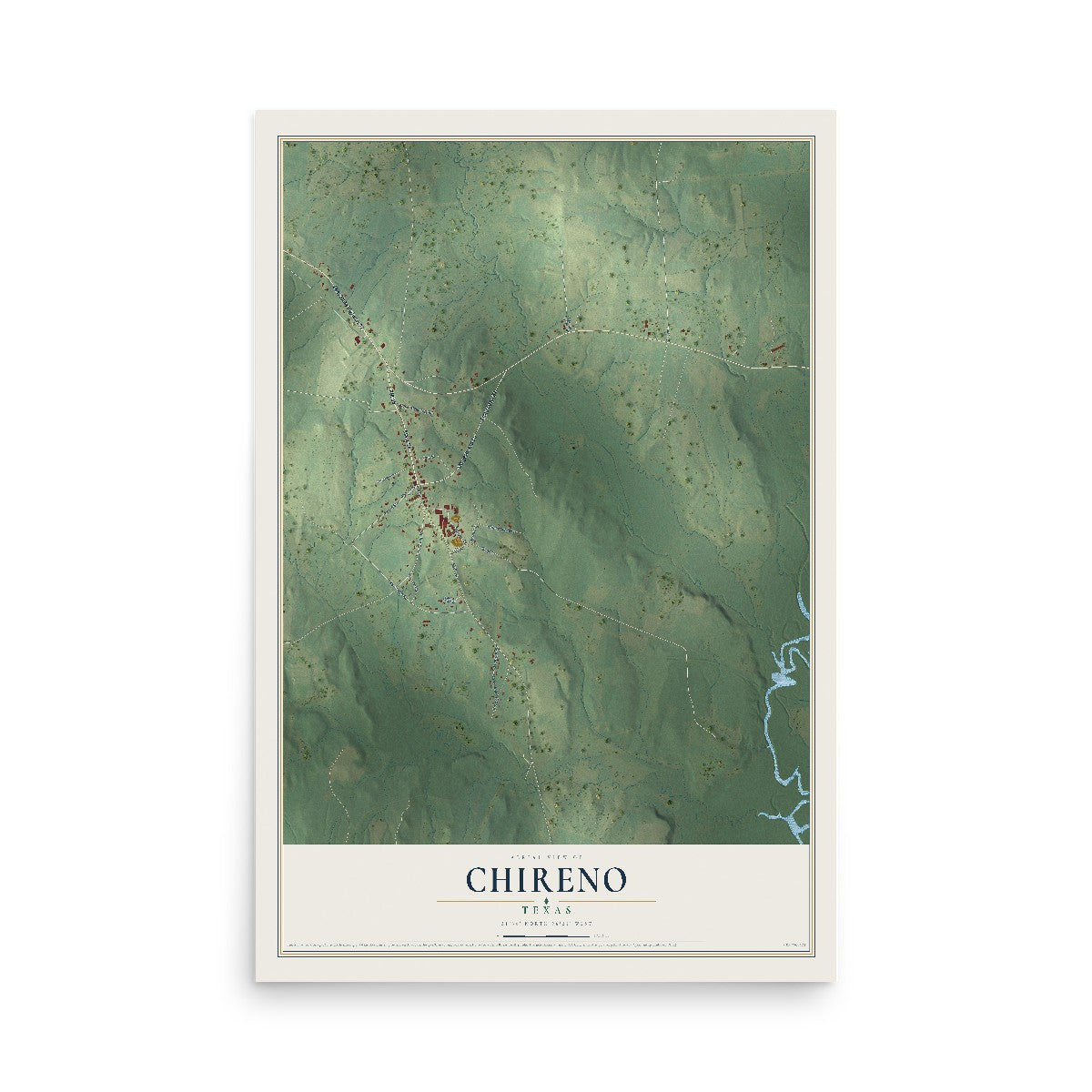 Map of Chireno, Texas, 12 x 18 inch unframed archival matte print