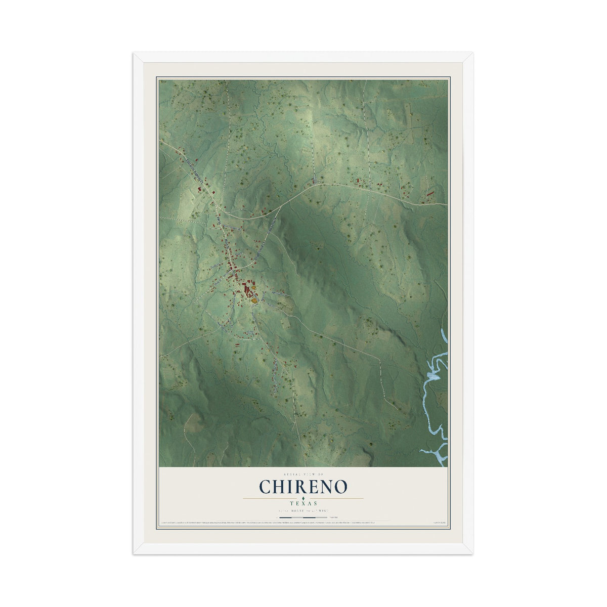 Map of Chireno, Texas, 12 x 18 inch print in a white wood frame
