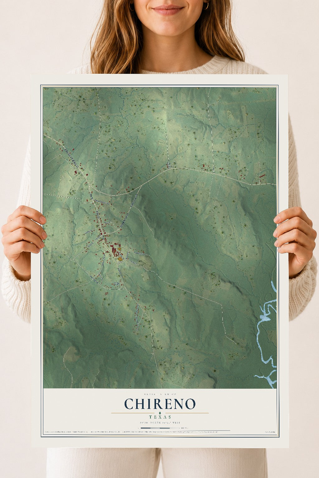 Map of Chireno, Texas, 18 x 24 inch unframed archival matte print