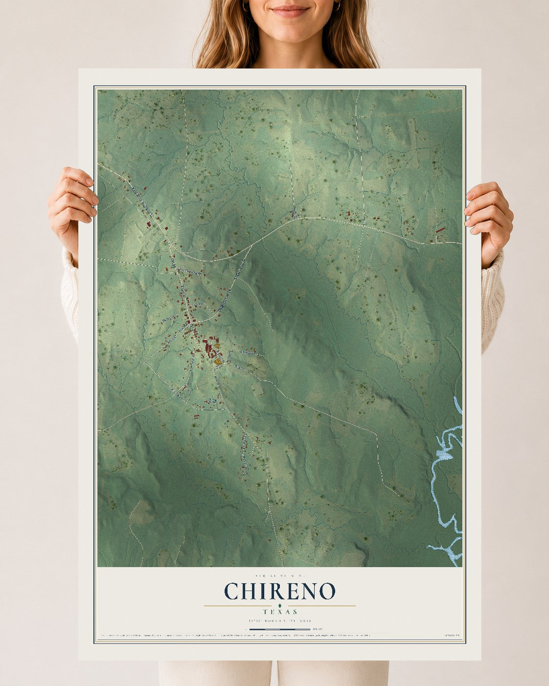 Map of Chireno, Texas, 24 x 36 inch unframed archival matte print