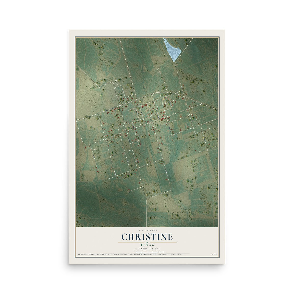 Map of Christine, Texas, 12 x 18 inch unframed archival matte print