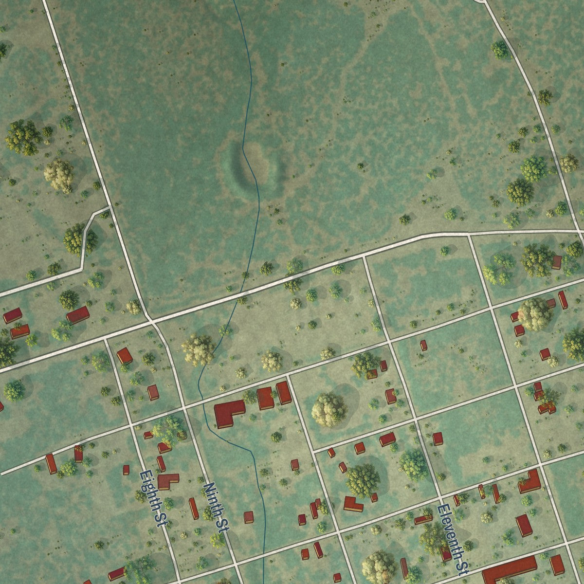 Close-up of the map of Christine, Texas print showing street and building detail