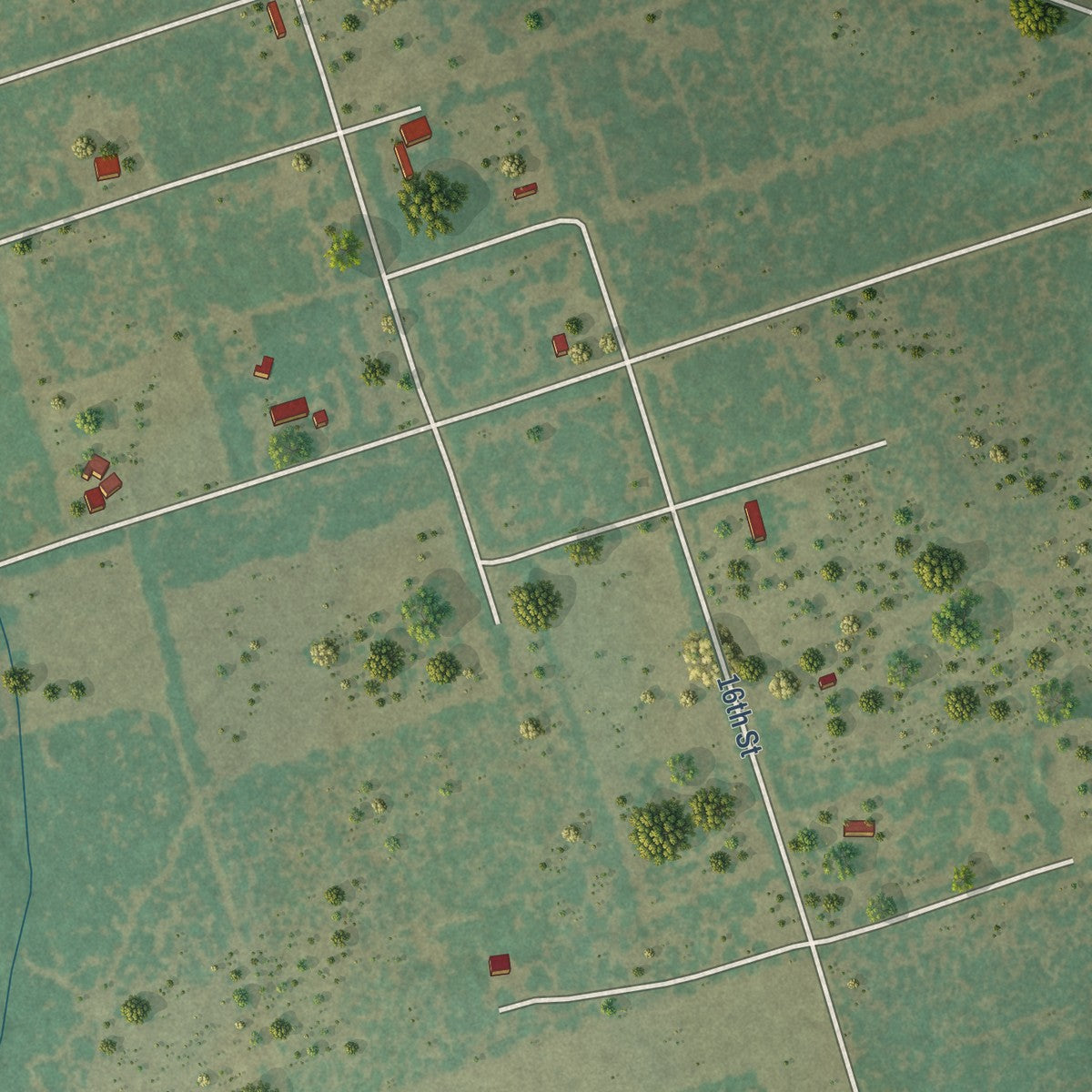 Second close-up of the map of Christine, Texas print showing more streets and buildings