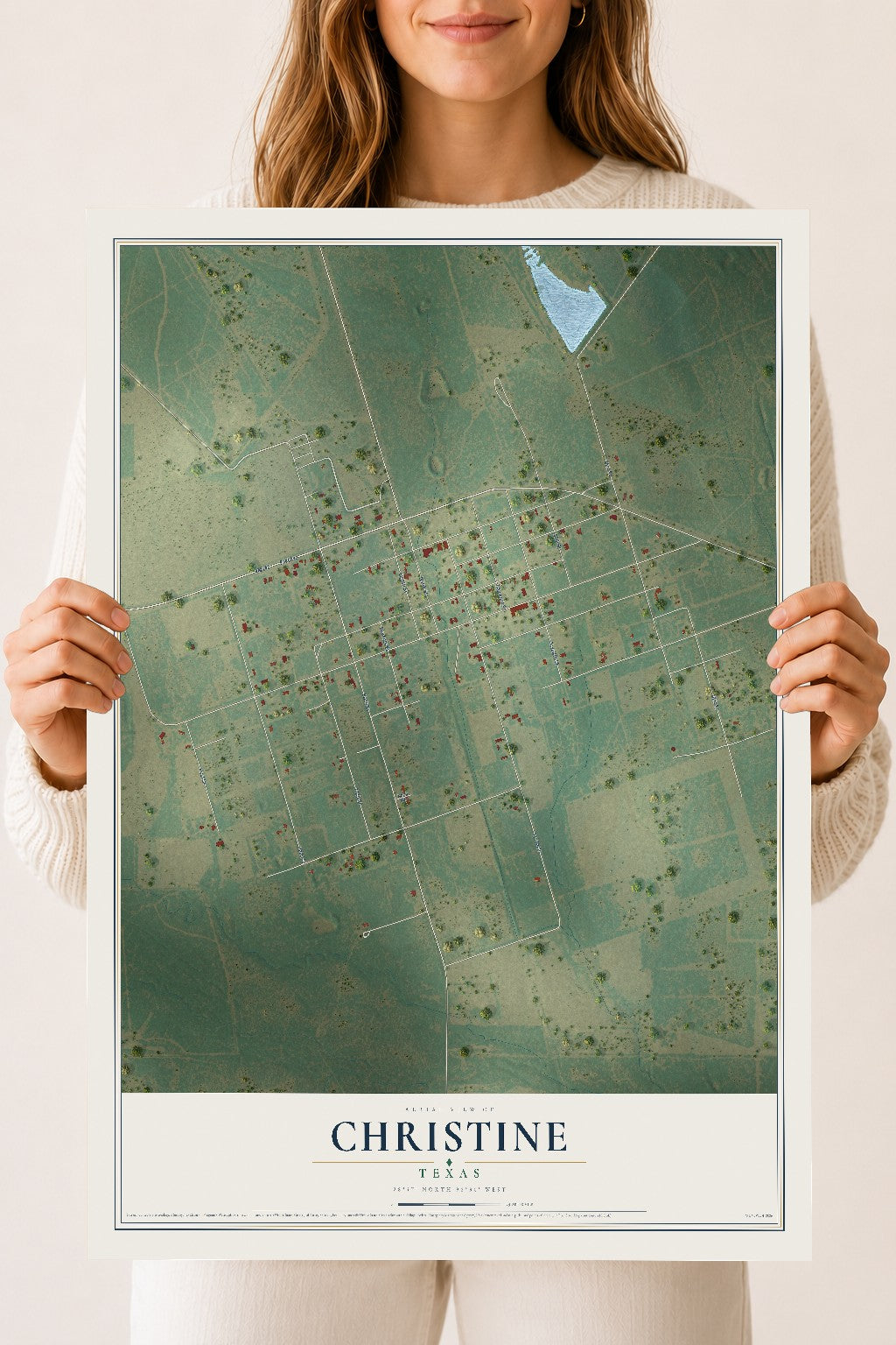 Map of Christine, Texas, 18 x 24 inch unframed archival matte print