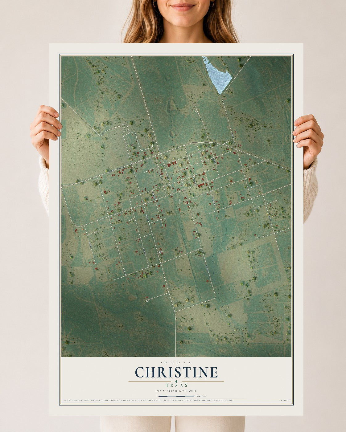 Map of Christine, Texas, 24 x 36 inch unframed archival matte print