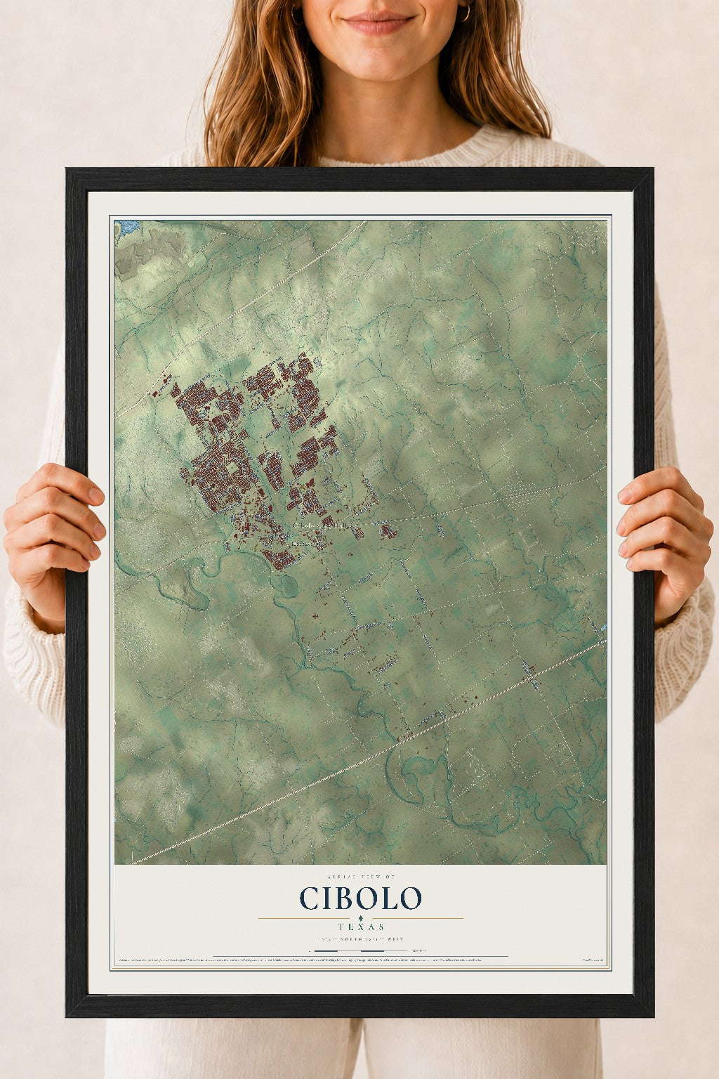 Map of Cibolo, Texas, 18 x 24 inch print in a black wood frame