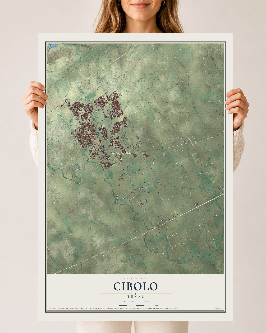 Map of Cibolo, Texas, 24 x 36 inch unframed archival matte print