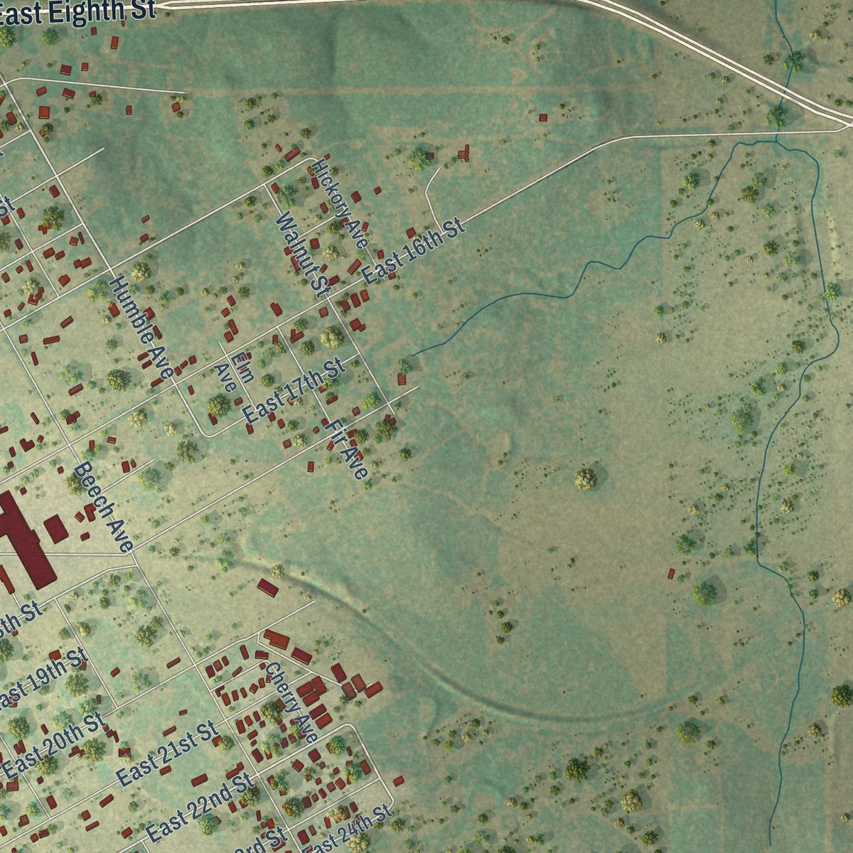 Second close-up of the map of Cisco, Texas print showing more streets and buildings