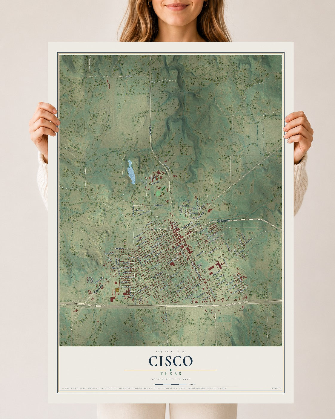 Map of Cisco, Texas, 24 x 36 inch unframed archival matte print