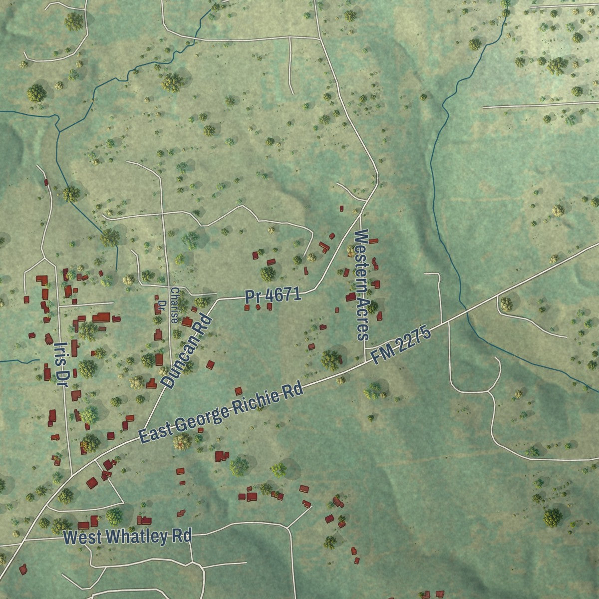 Second close-up of the map of Clarksville City, Texas print showing more streets and buildings
