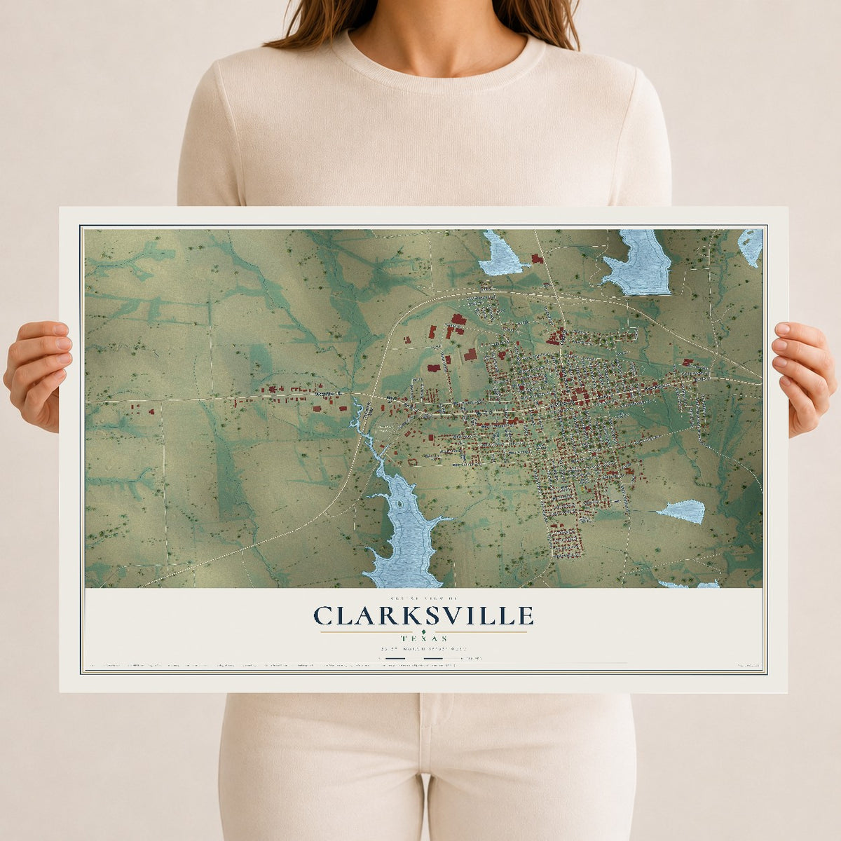Map of Clarksville, Texas, 12 x 18 inch unframed archival matte print