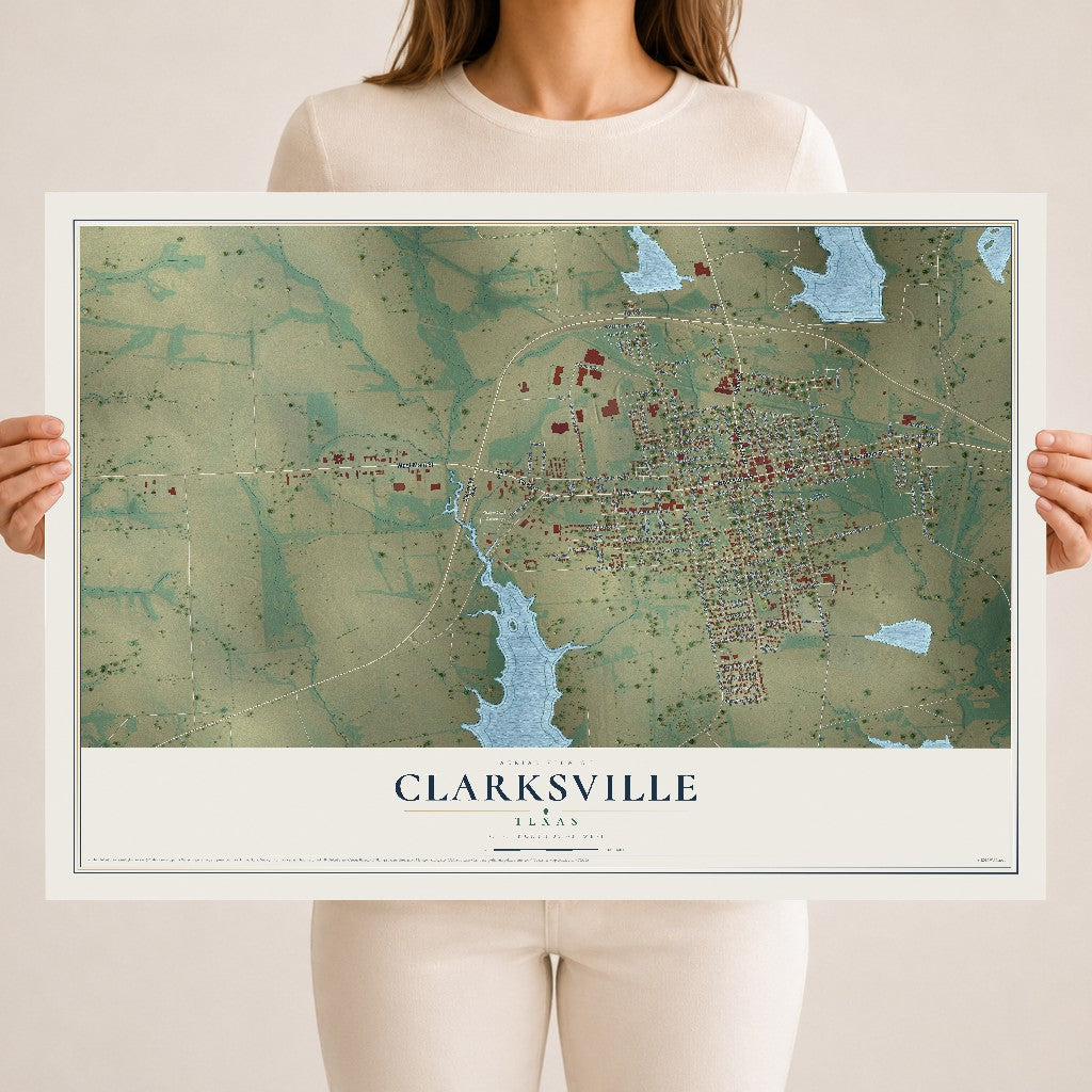 Map of Clarksville, Texas, 18 x 24 inch unframed archival matte print