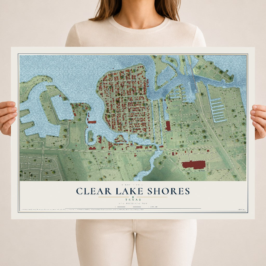 Map of Clear Lake Shores, Texas, 18 x 24 inch unframed archival matte print