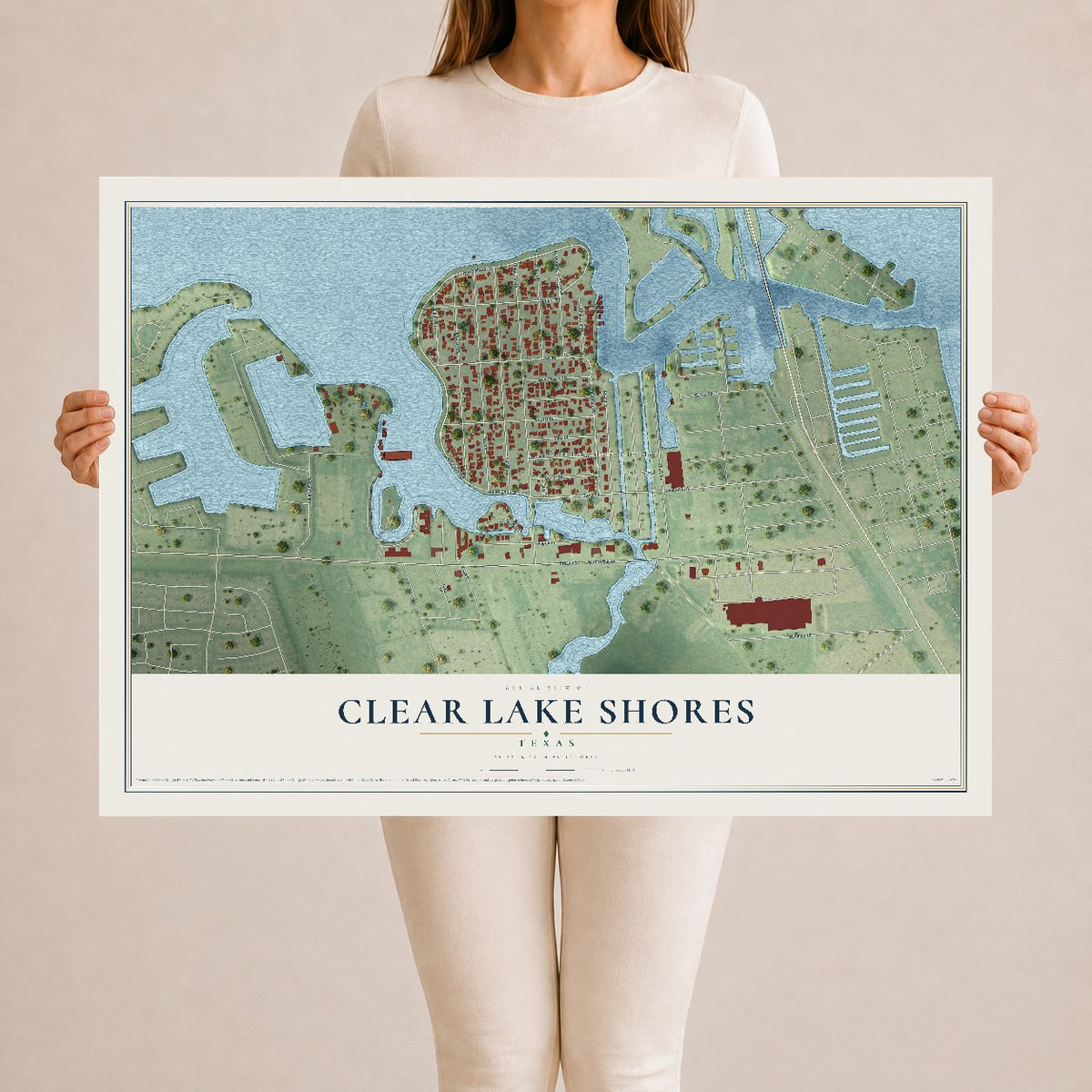 Map of Clear Lake Shores, Texas, 24 x 36 inch unframed archival matte print