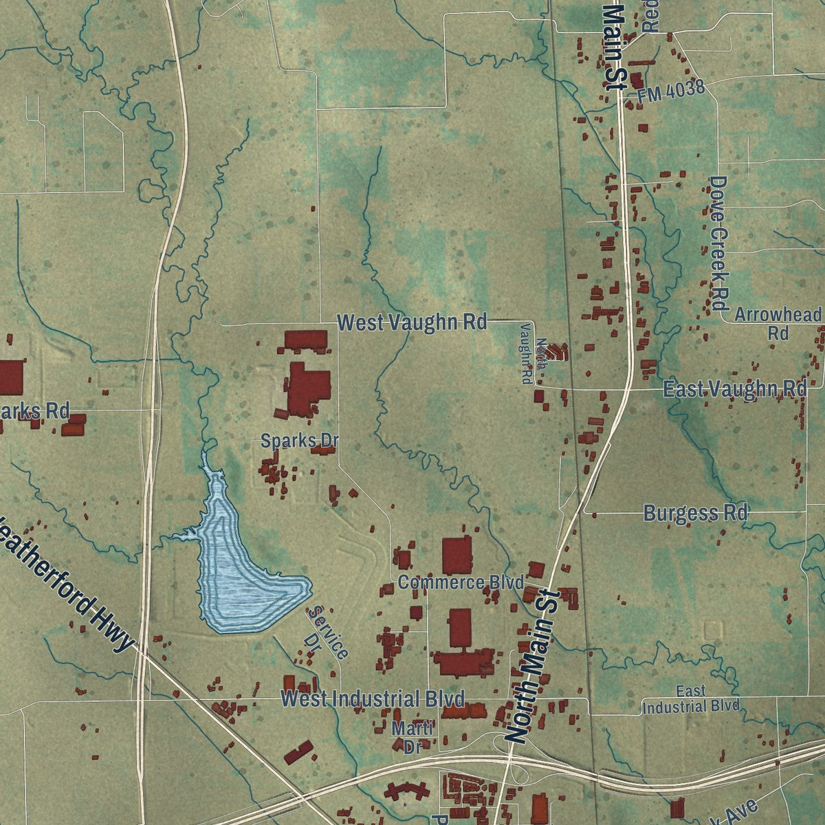 Second close-up of the map of Cleburne, Texas print showing more streets and buildings