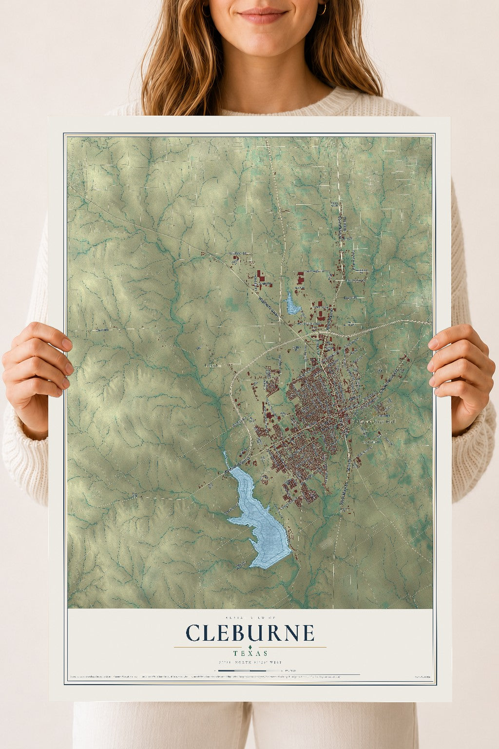 Map of Cleburne, Texas, 18 x 24 inch unframed archival matte print