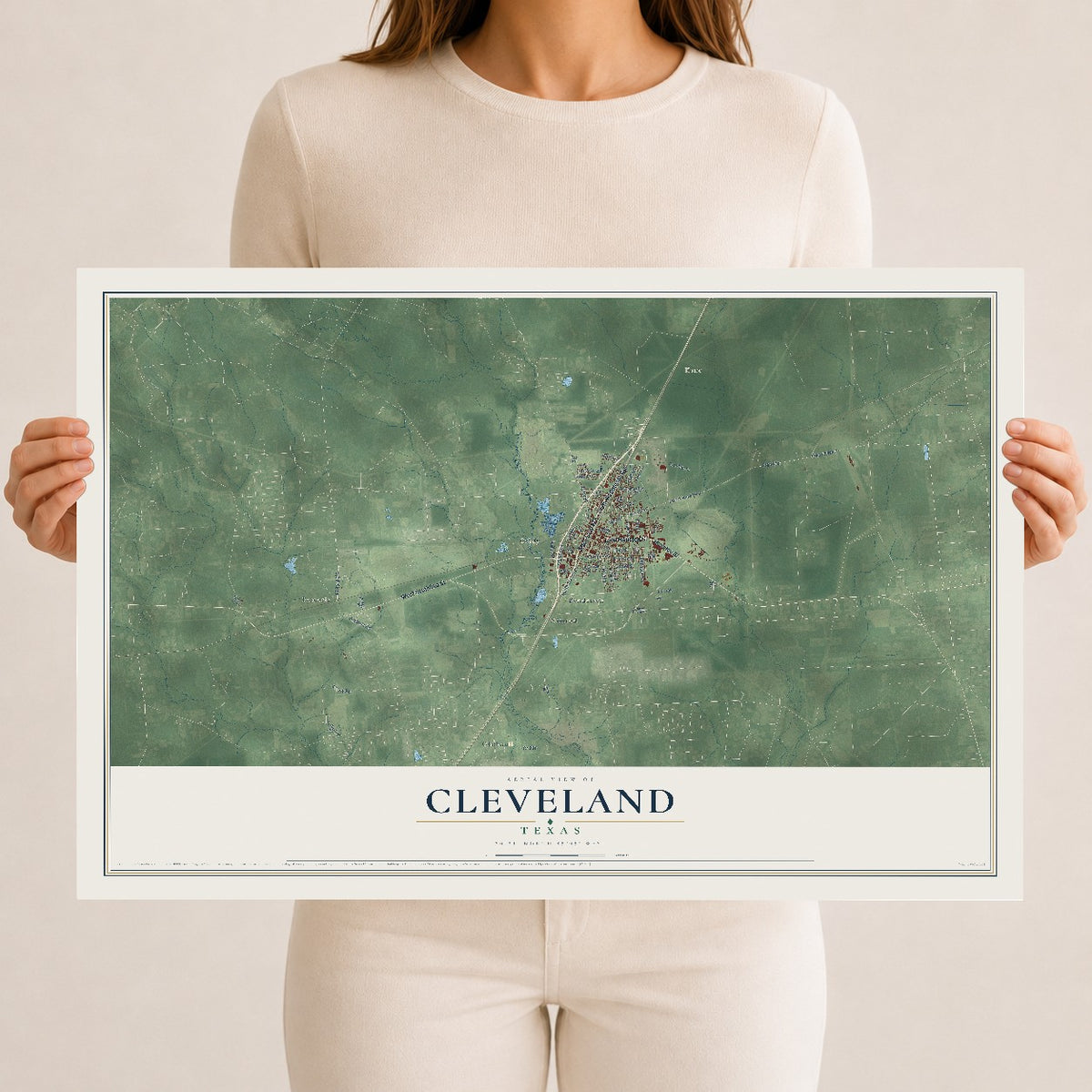 Map of Cleveland, Texas, 12 x 18 inch unframed archival matte print