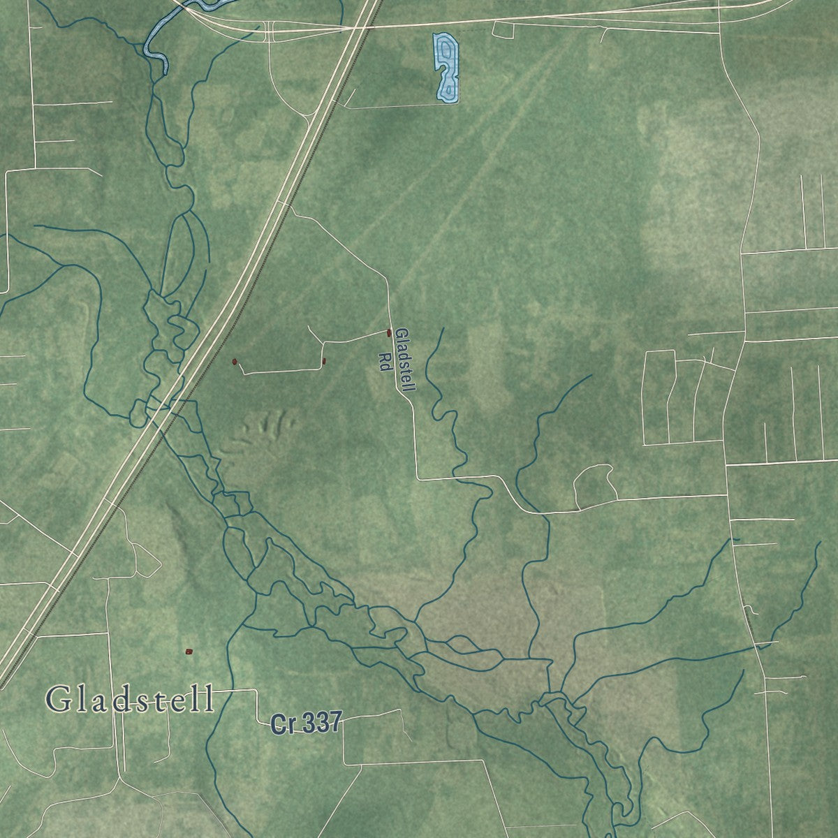 Second close-up of the map of Cleveland, Texas print showing more streets and buildings