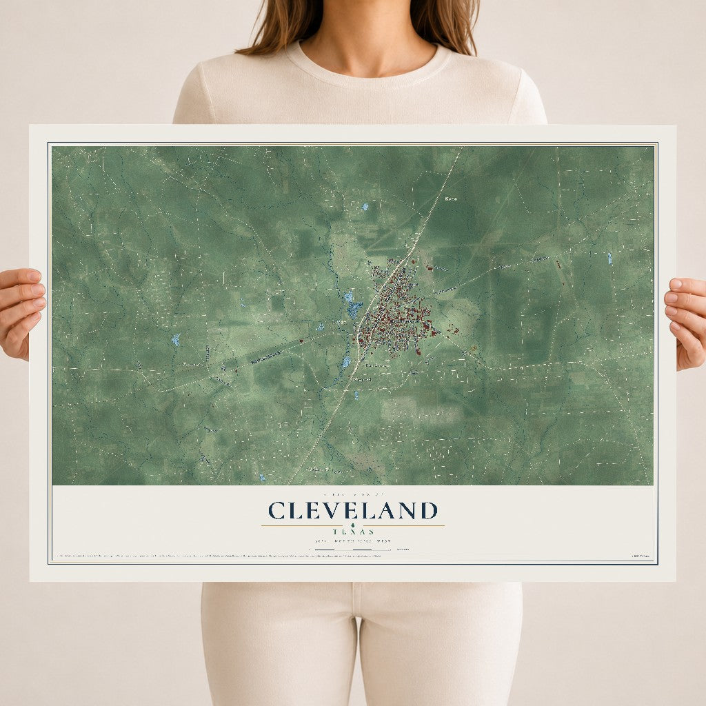 Map of Cleveland, Texas, 18 x 24 inch unframed archival matte print