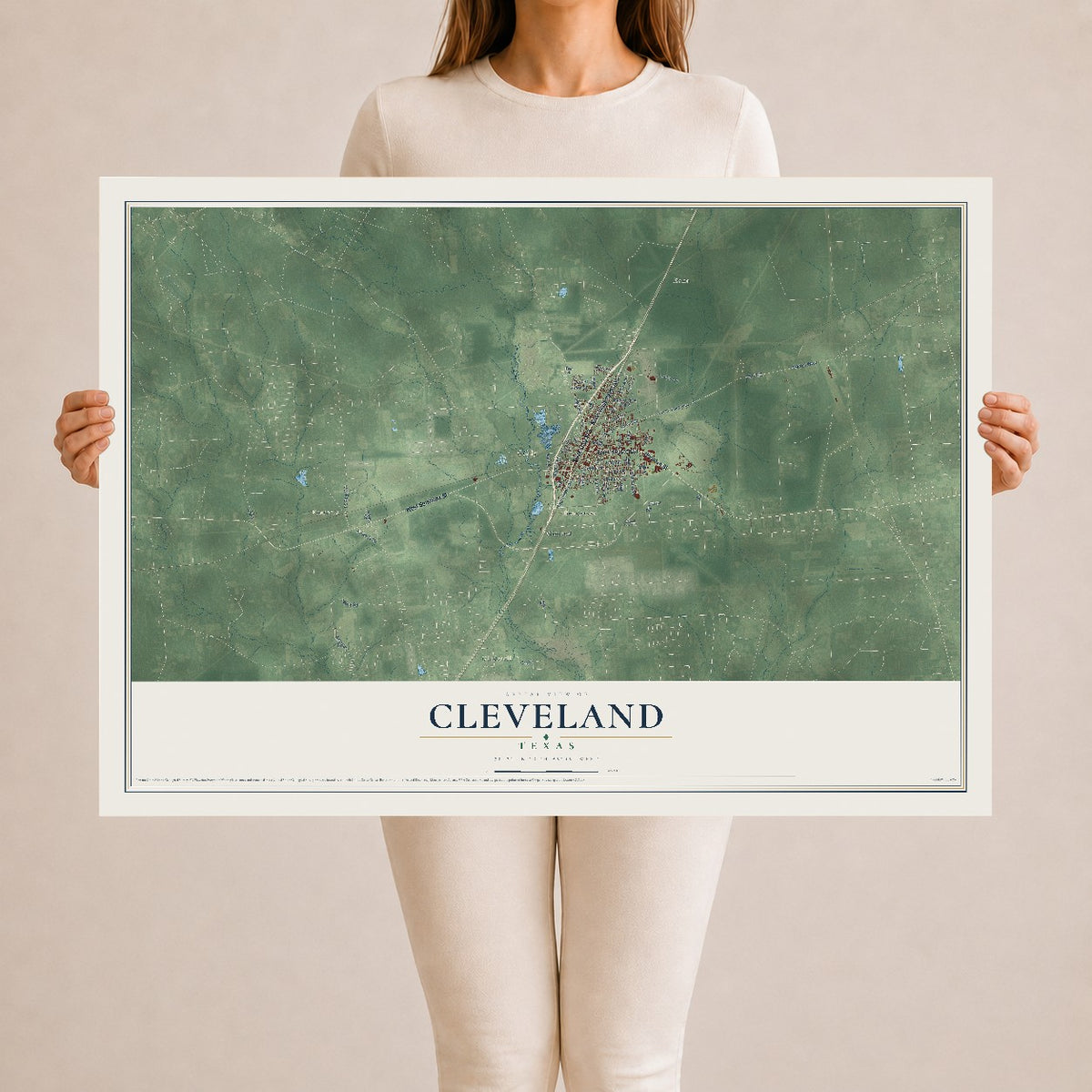 Map of Cleveland, Texas, 24 x 36 inch unframed archival matte print