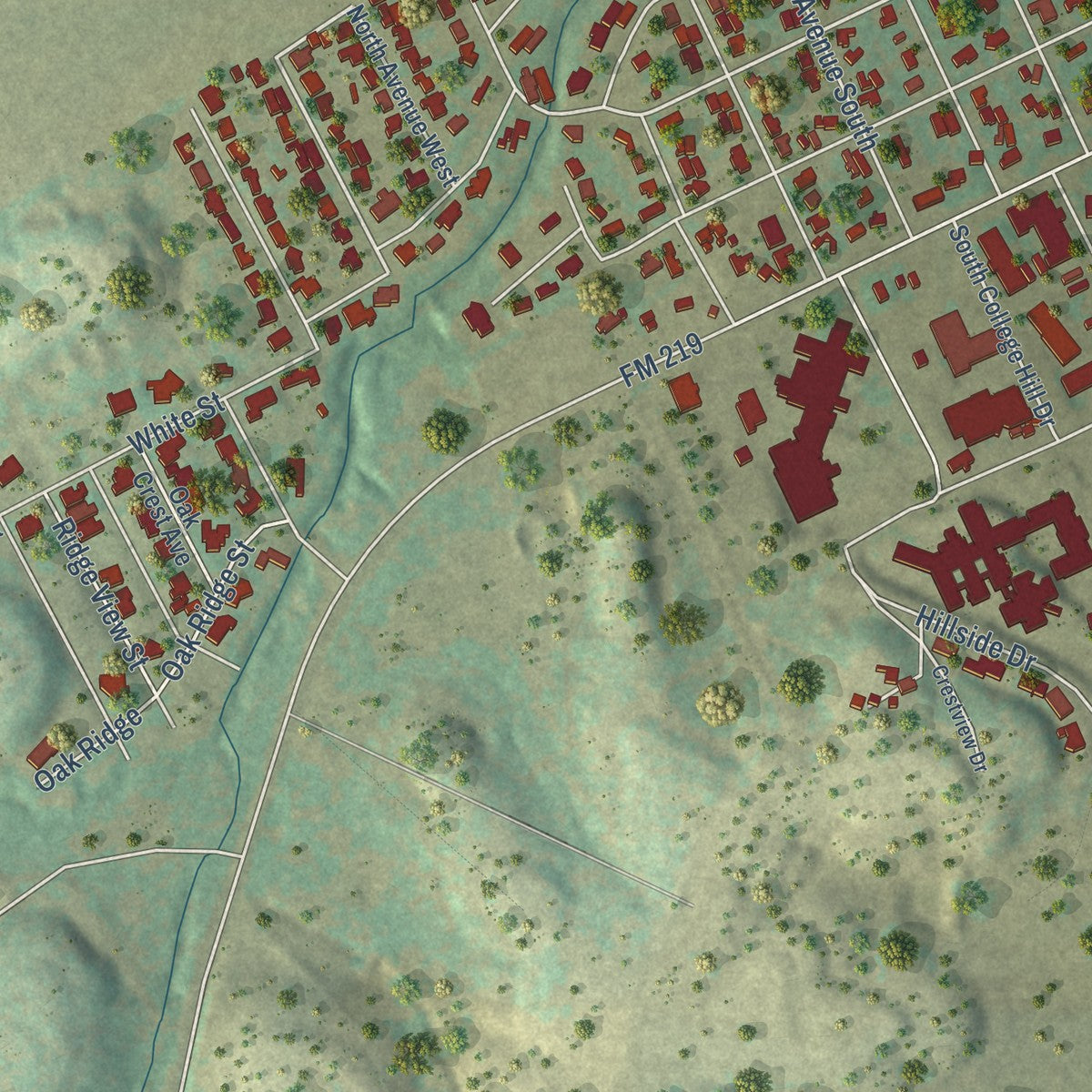 Second close-up of the map of Clifton, Texas print showing more streets and buildings