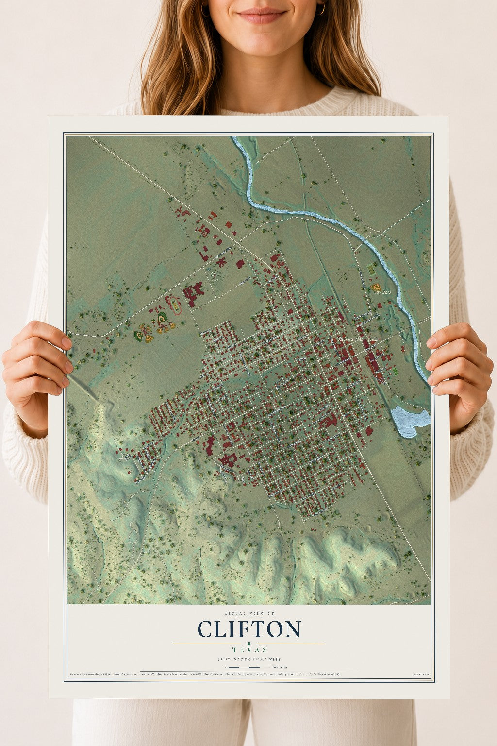 Map of Clifton, Texas, 18 x 24 inch unframed archival matte print