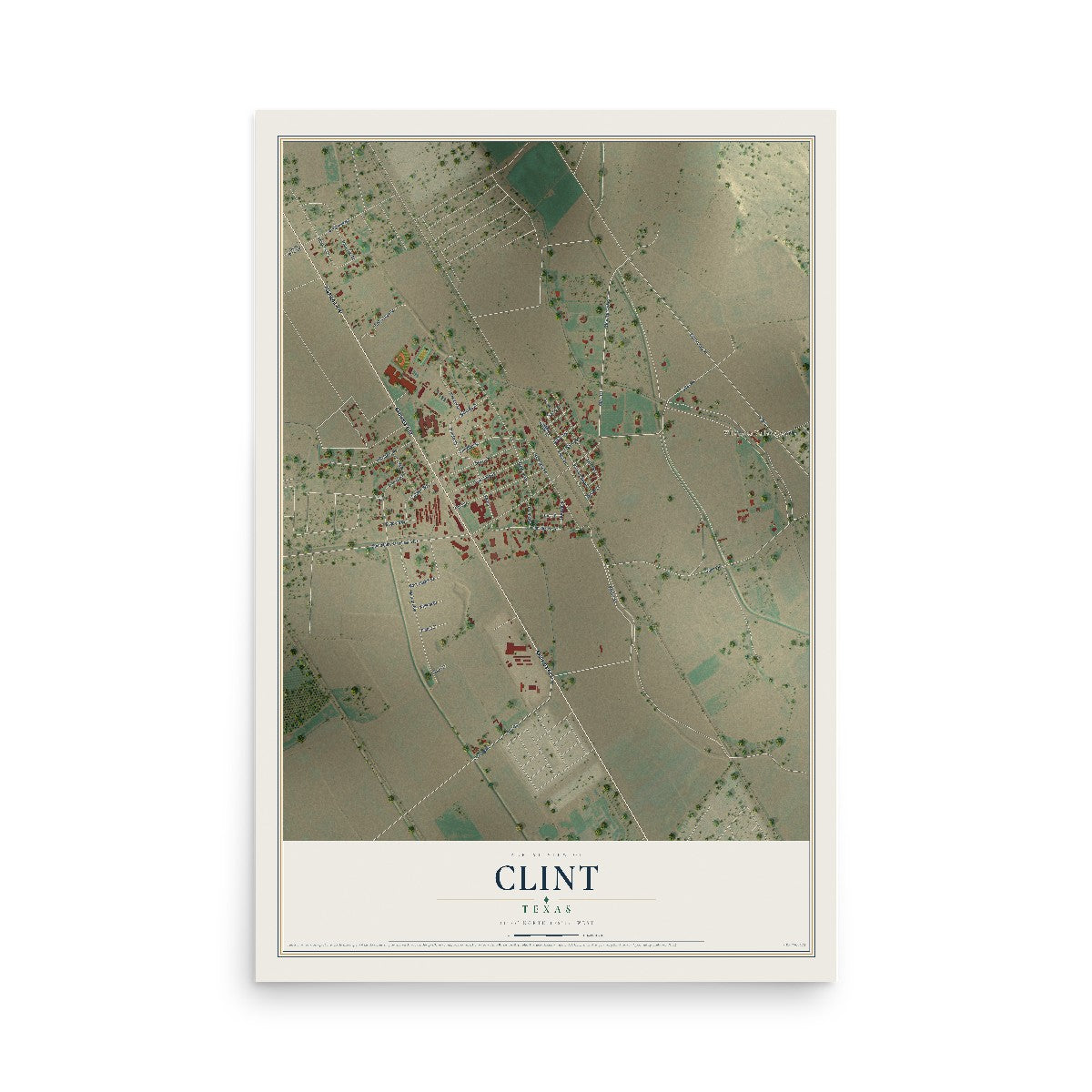 Map of Clint, Texas, 12 x 18 inch unframed archival matte print