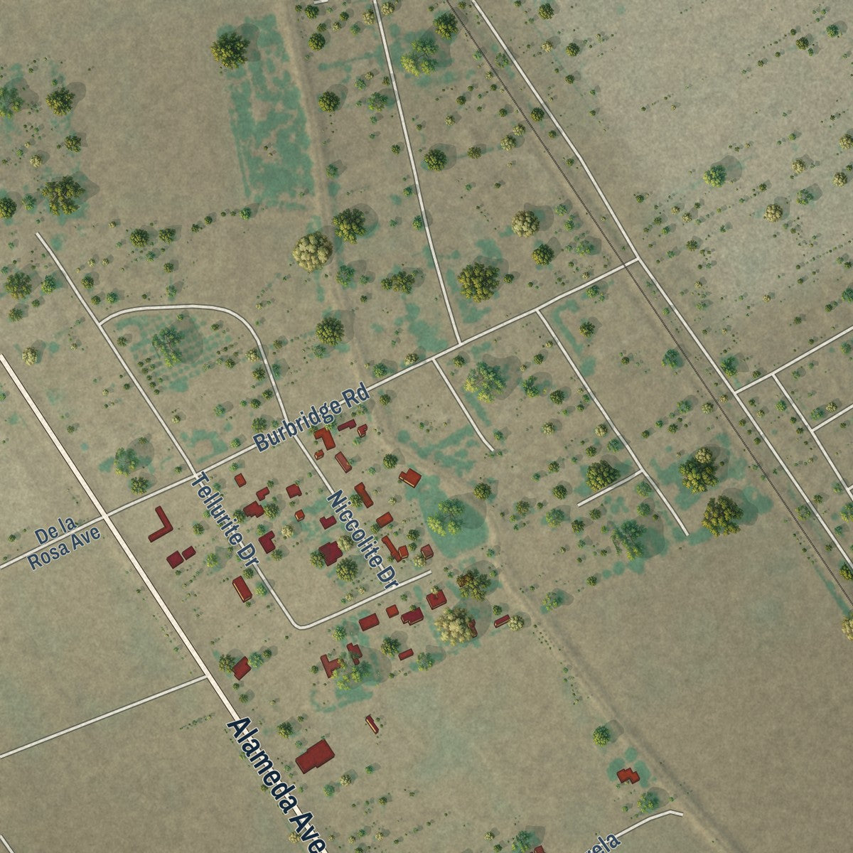 Second close-up of the map of Clint, Texas print showing more streets and buildings