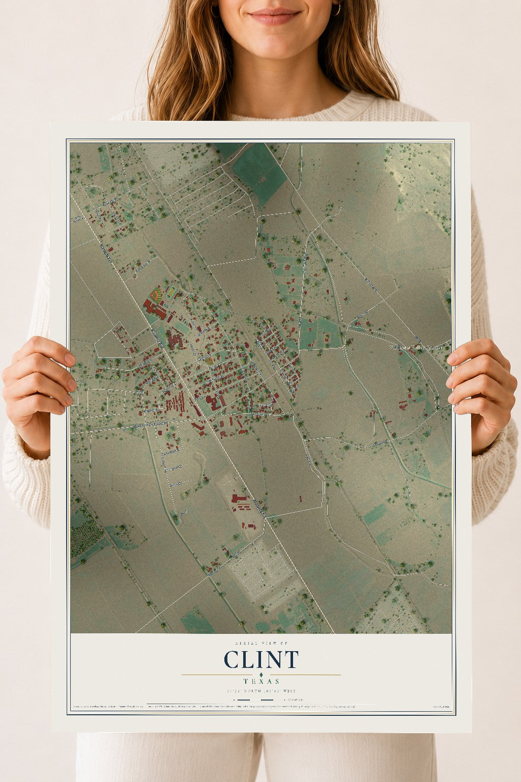 Map of Clint, Texas, 18 x 24 inch unframed archival matte print