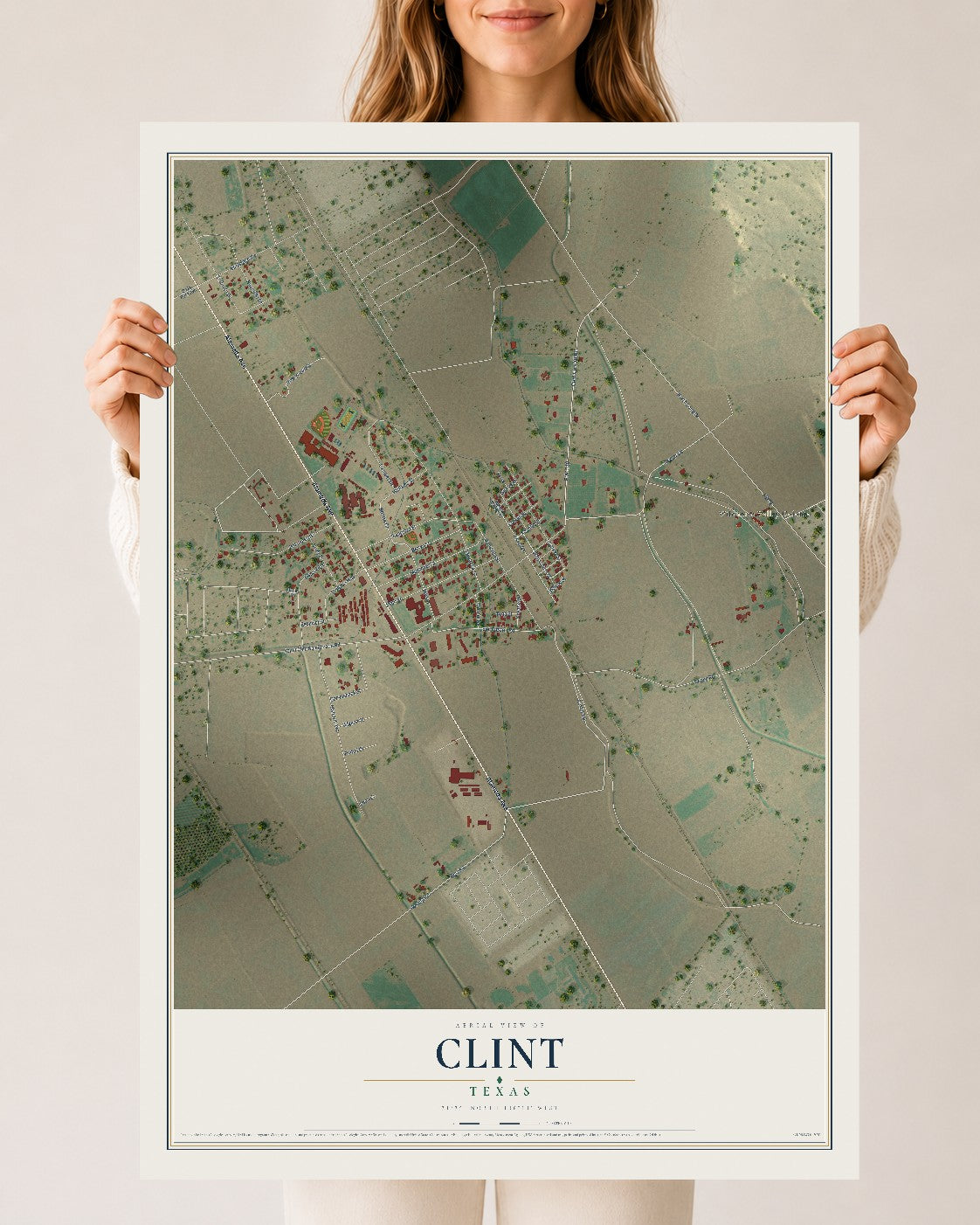 Map of Clint, Texas, 24 x 36 inch unframed archival matte print