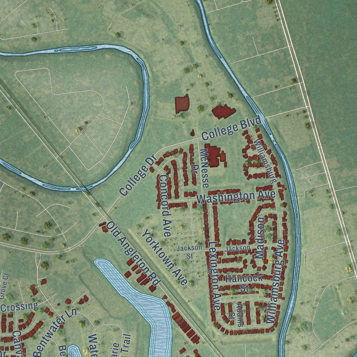 Second close-up of the map of Clute, Texas print showing more streets and buildings