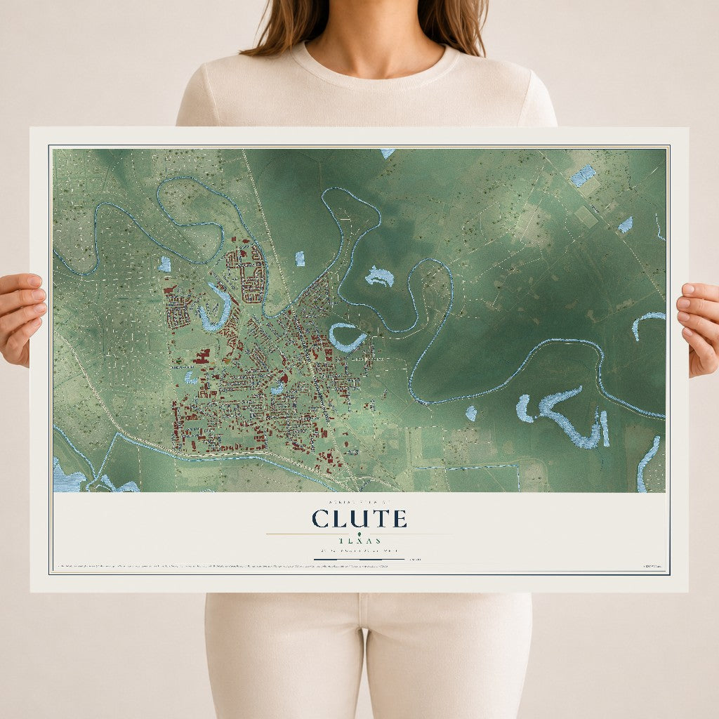 Map of Clute, Texas, 18 x 24 inch unframed archival matte print