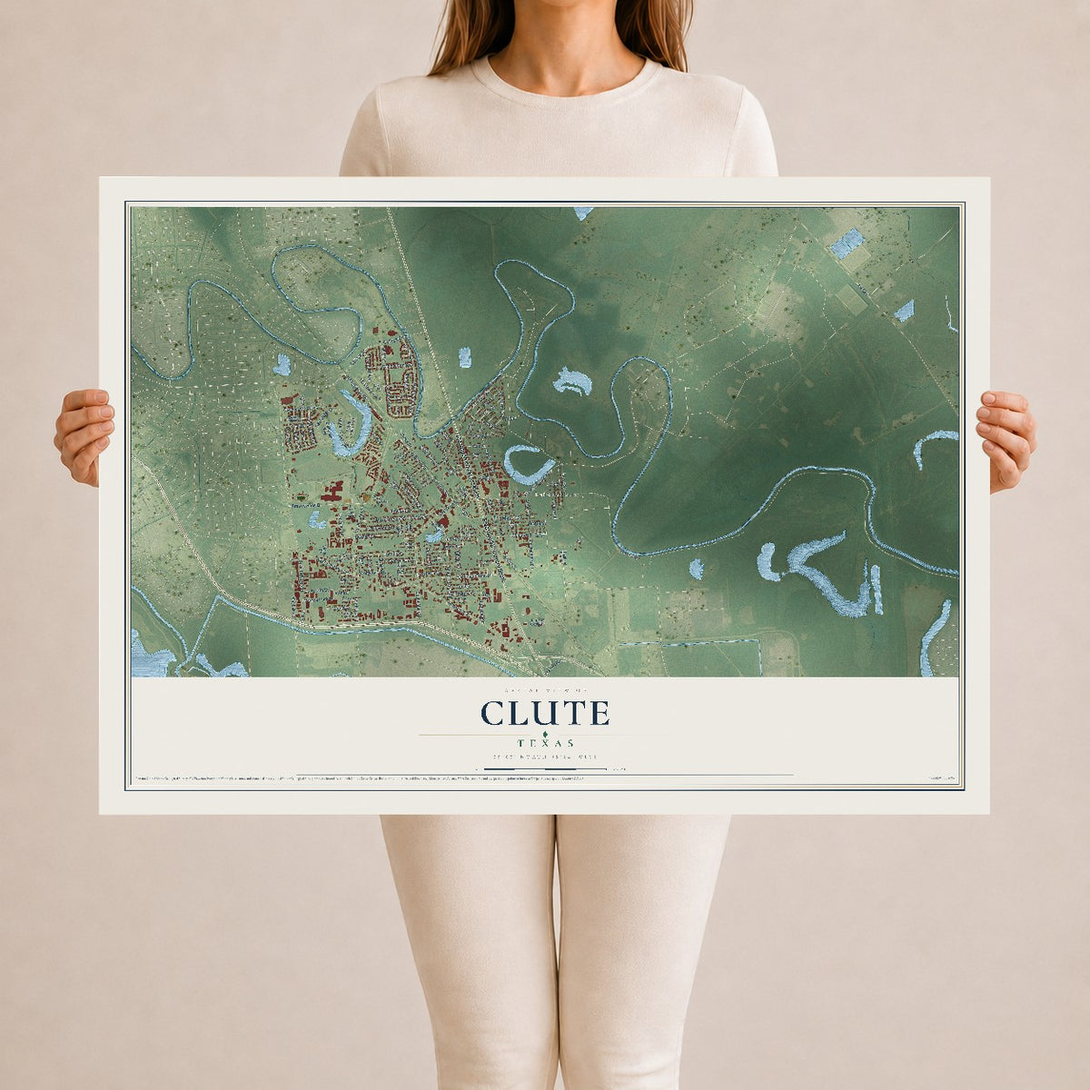 Map of Clute, Texas, 24 x 36 inch unframed archival matte print