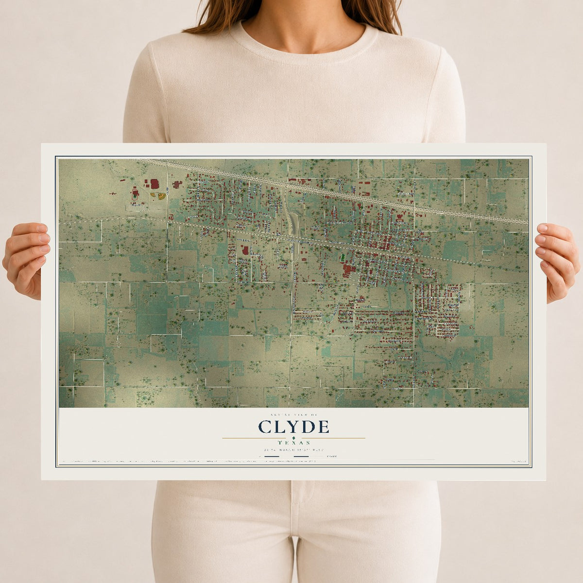 Map of Clyde, Texas, 12 x 18 inch unframed archival matte print
