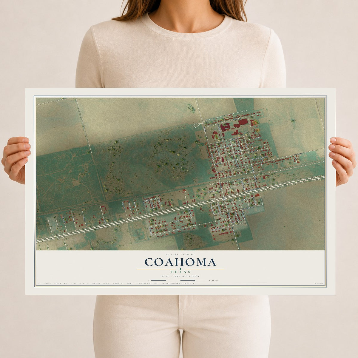 Map of Coahoma, Texas, 12 x 18 inch unframed archival matte print