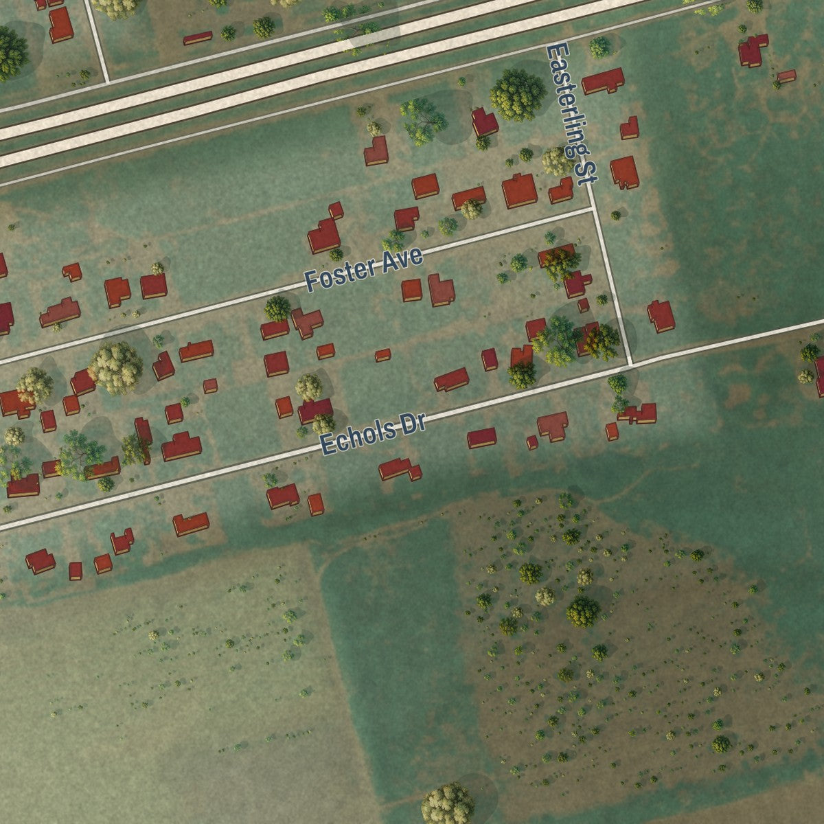 Second close-up of the map of Coahoma, Texas print showing more streets and buildings