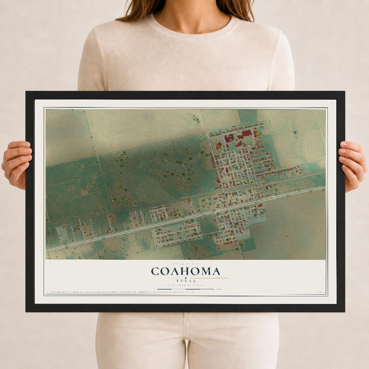 Map of Coahoma, Texas, 12 x 18 inch print in a black wood frame