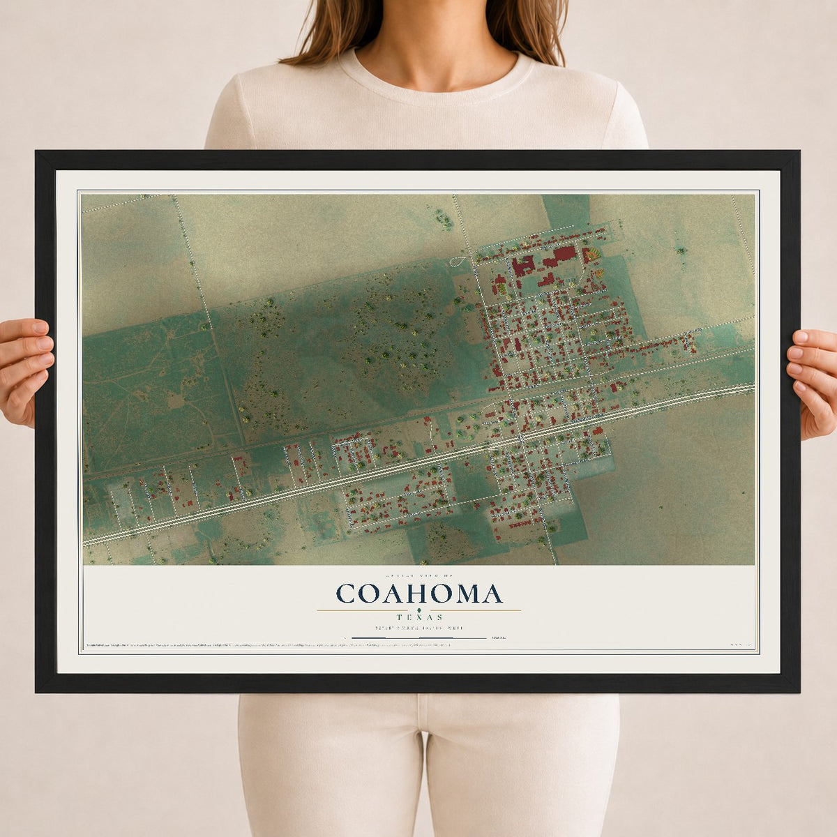 Map of Coahoma, Texas, 18 x 24 inch print in a black wood frame
