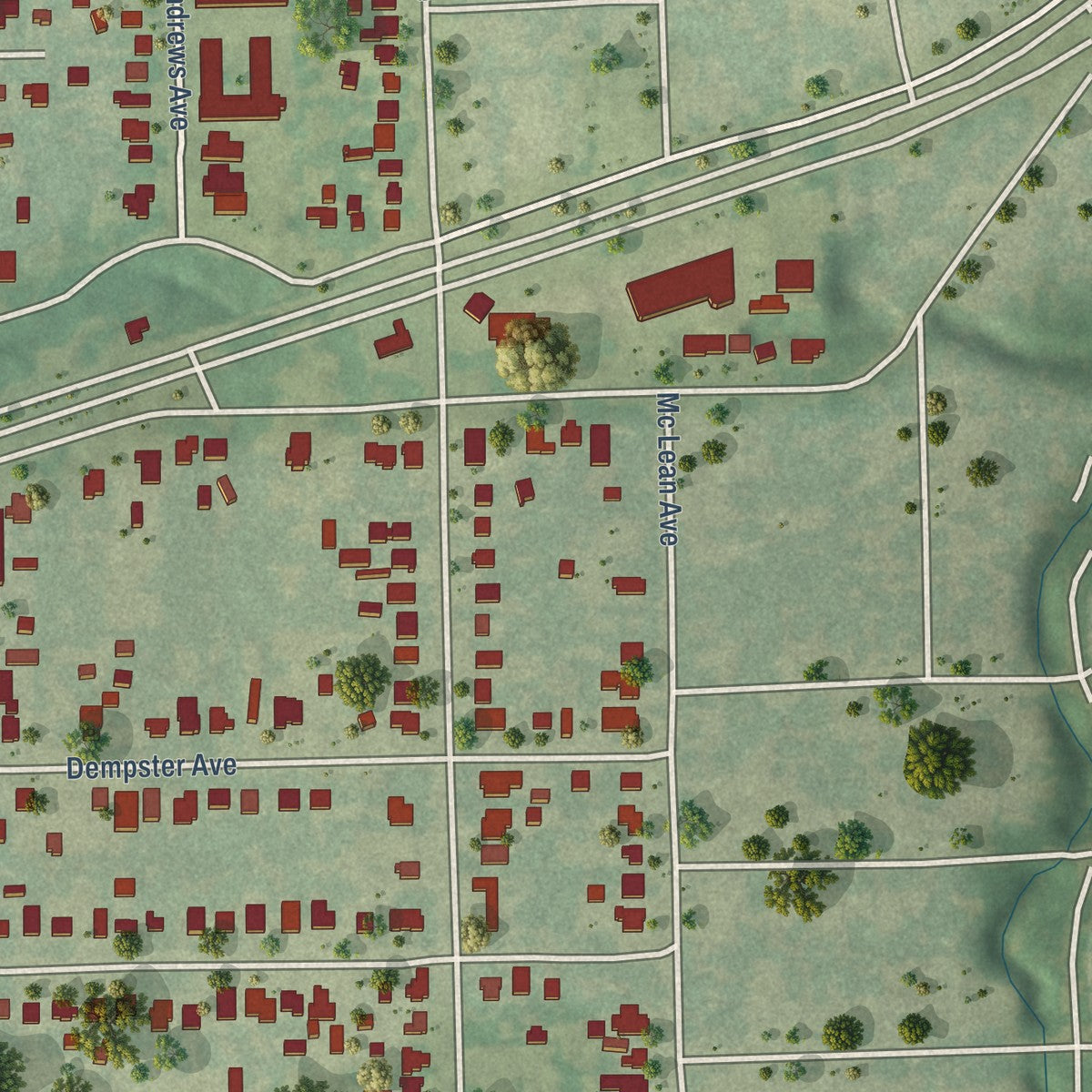 Second close-up of the map of Cockrell Hill, Texas print showing more streets and buildings