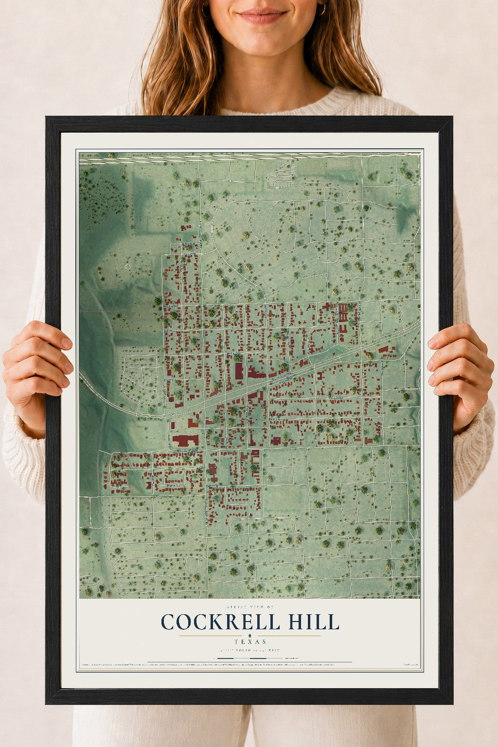 Map of Cockrell Hill, Texas, 18 x 24 inch print in a black wood frame