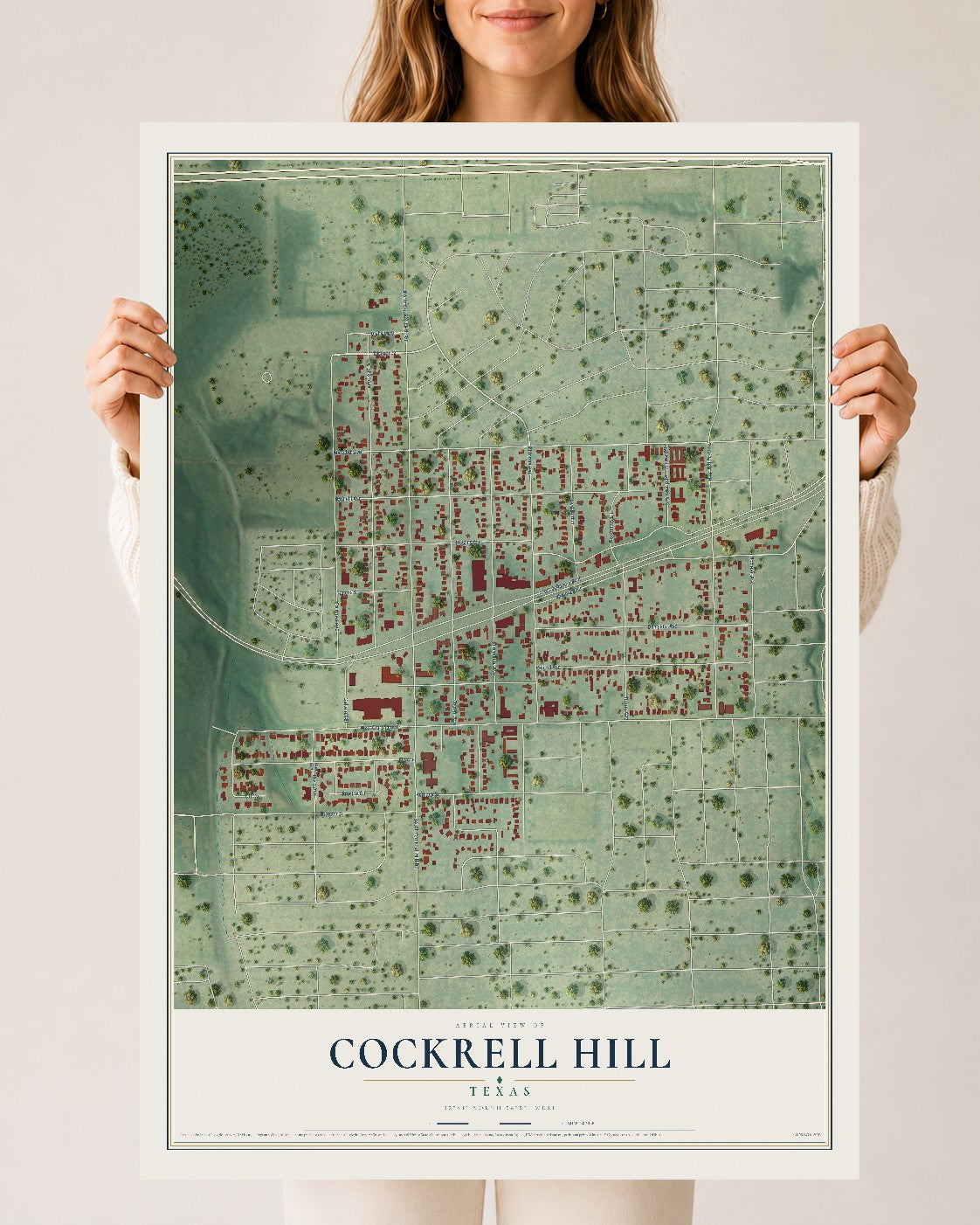 Map of Cockrell Hill, Texas, 24 x 36 inch unframed archival matte print