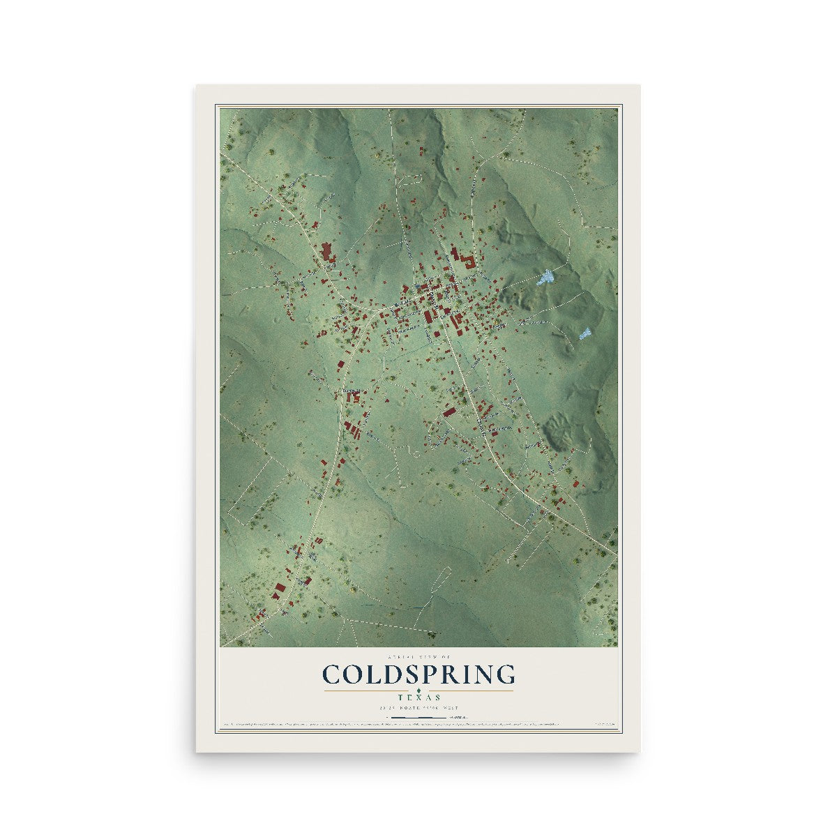 Map of Coldspring, Texas, 12 x 18 inch unframed archival matte print