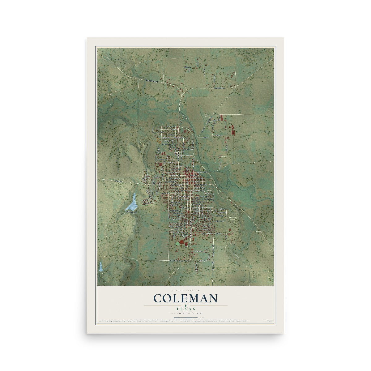 Map of Coleman, Texas, 12 x 18 inch unframed archival matte print