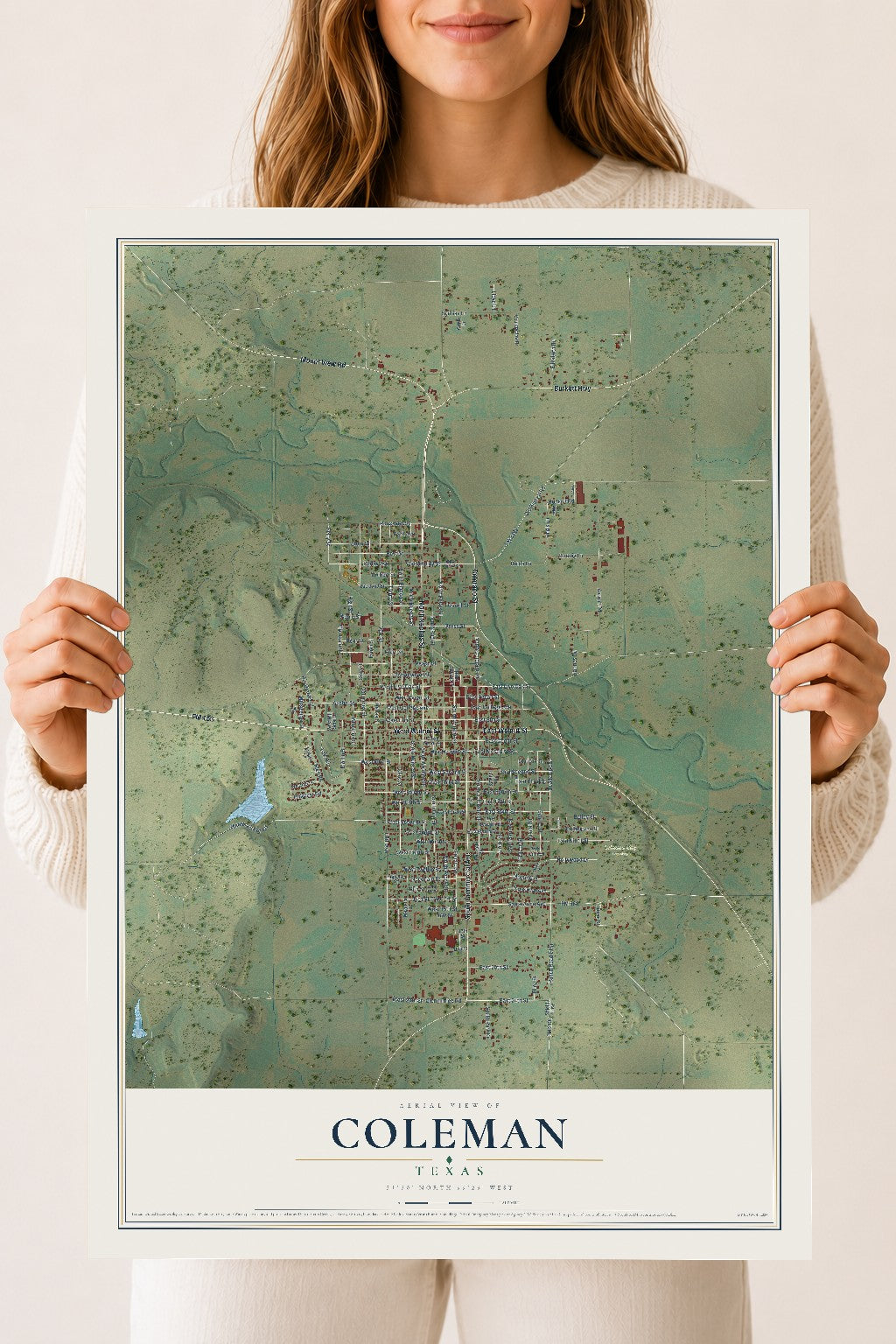 Map of Coleman, Texas, 18 x 24 inch unframed archival matte print