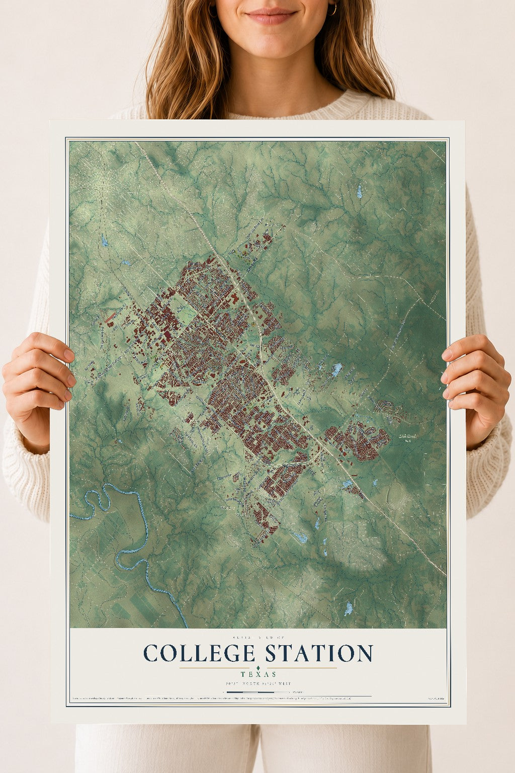 Map of College Station, Texas, 18 x 24 inch unframed archival matte print