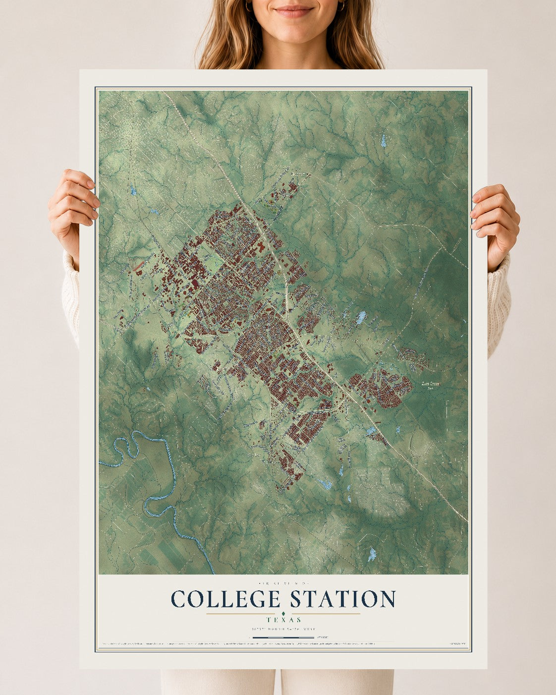 Map of College Station, Texas, 24 x 36 inch unframed archival matte print