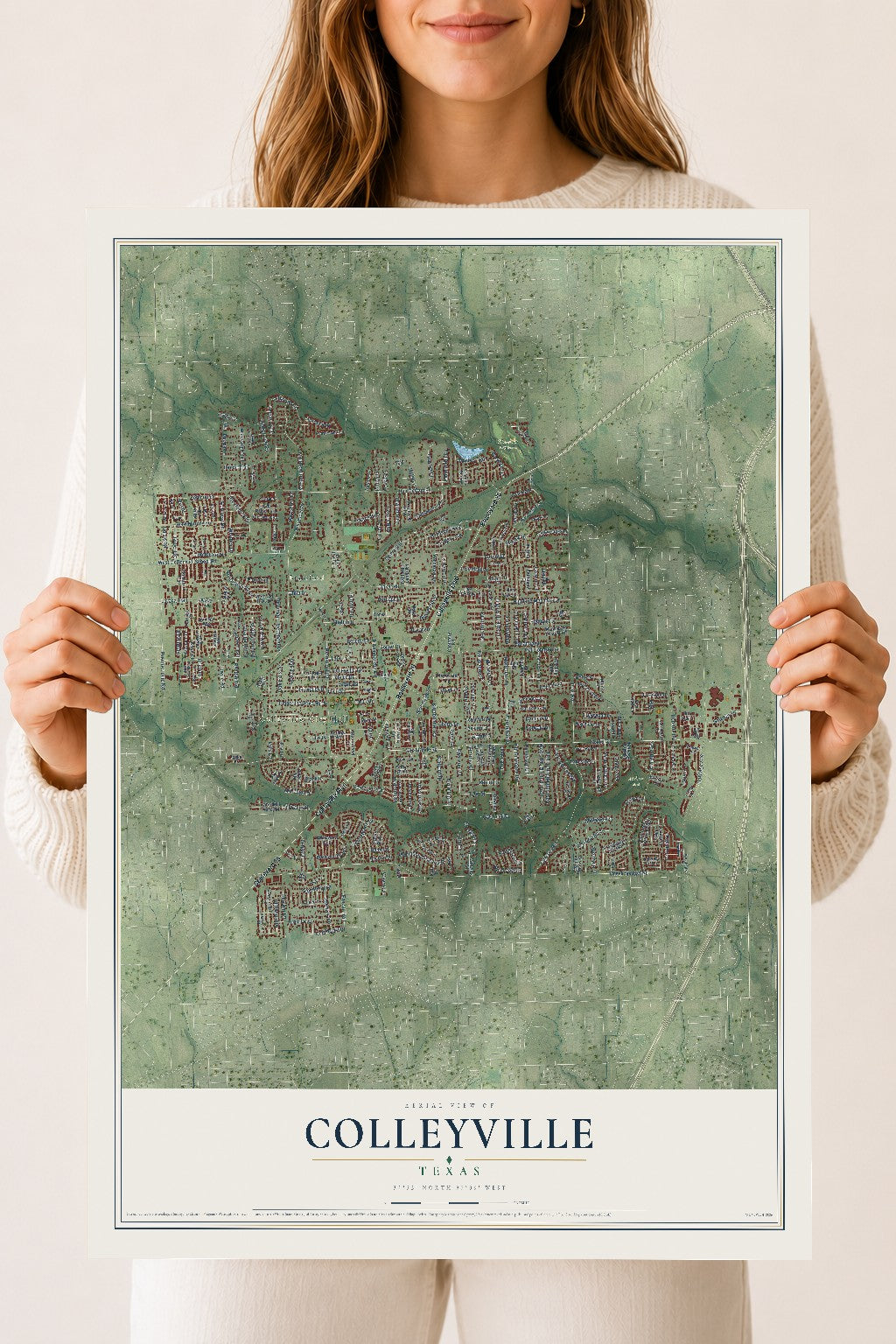 Map of Colleyville, Texas, 18 x 24 inch unframed archival matte print