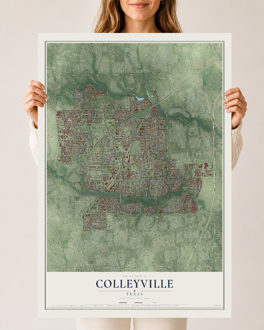 Map of Colleyville, Texas, 24 x 36 inch unframed archival matte print