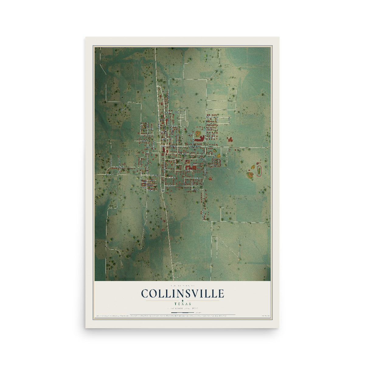 Map of Collinsville, Texas, 12 x 18 inch unframed archival matte print