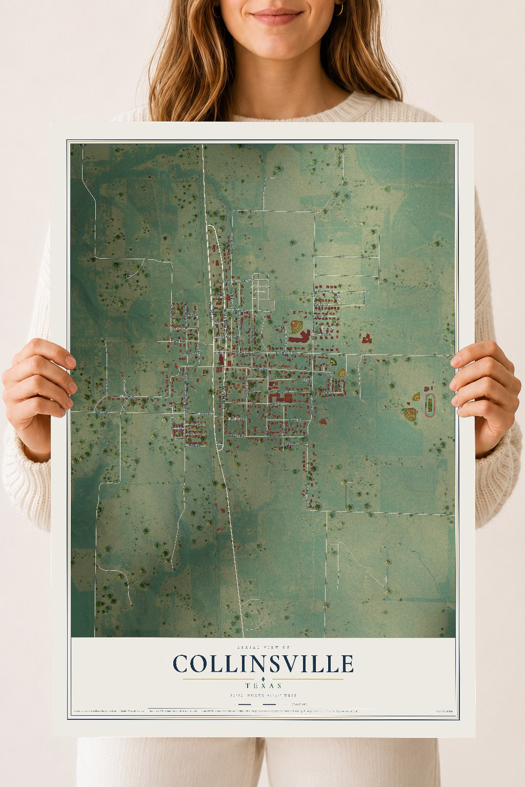Map of Collinsville, Texas, 18 x 24 inch unframed archival matte print